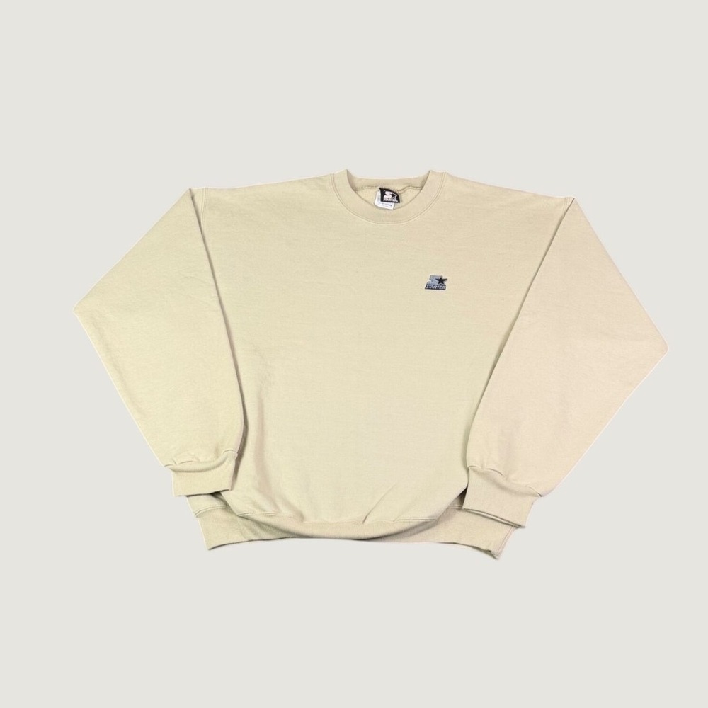 Vintage Starter Crewneck Sweatshirt Tan Sand Embroidered Logo Mens Large 90s